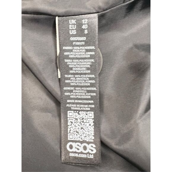 ASOS Jacquard Coat with Faux Fur Trim Women’s 8 NEW - Picture 8 of 8